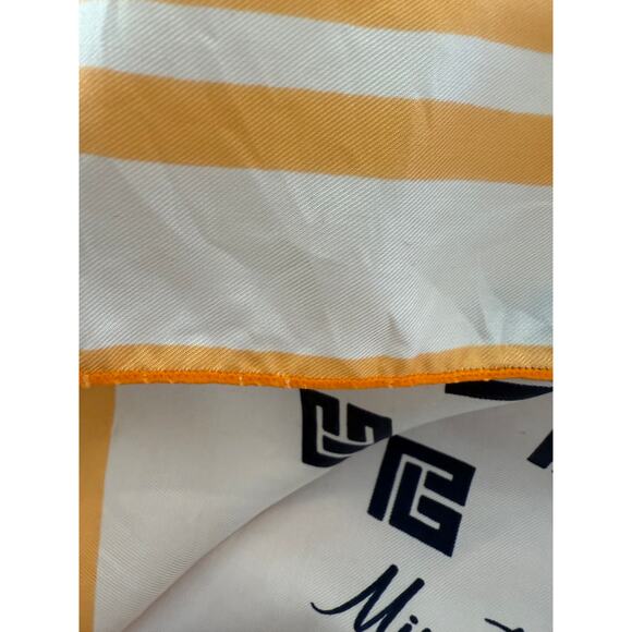 Vintage Miss Balmain Paris Large Silk Scarf Apricot Navy Blue - Picture 5 of 8